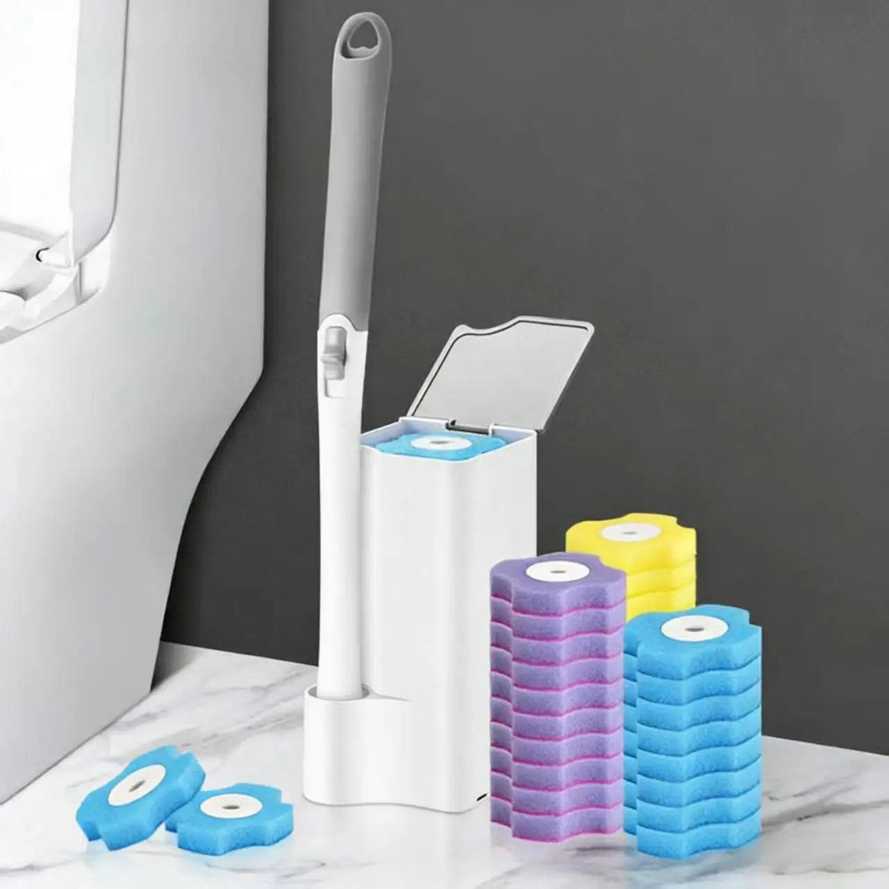 Toilet Brush Set with Disposable Replacement Heads, Hygienic Bathroom Cleaning Tool Kit, WC Accessories, Easy to Use