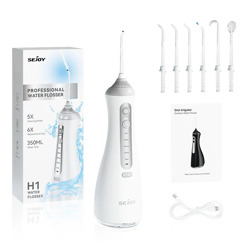 Water Dental Flosser Pick for Teeth Cordless 350ML Water Tank,6 Cleaning Modes, IPX7 for Home